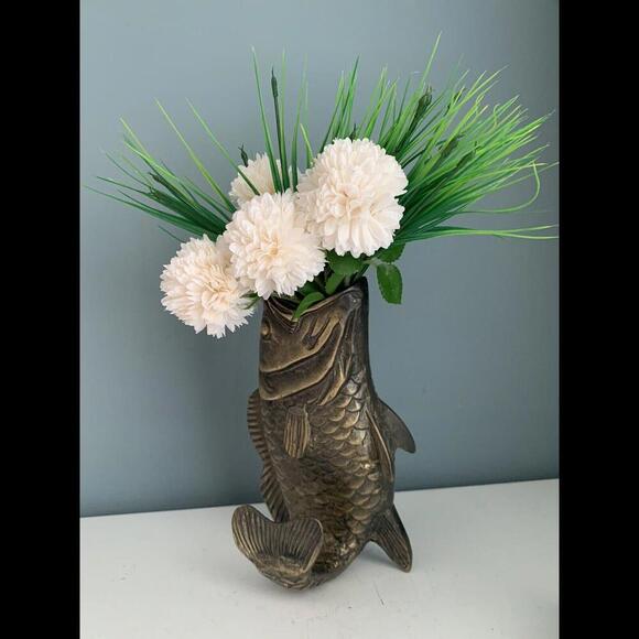 VTG Koi Fish Brass Vase Statue Sculpture Home Decor - Picture 4 of 15